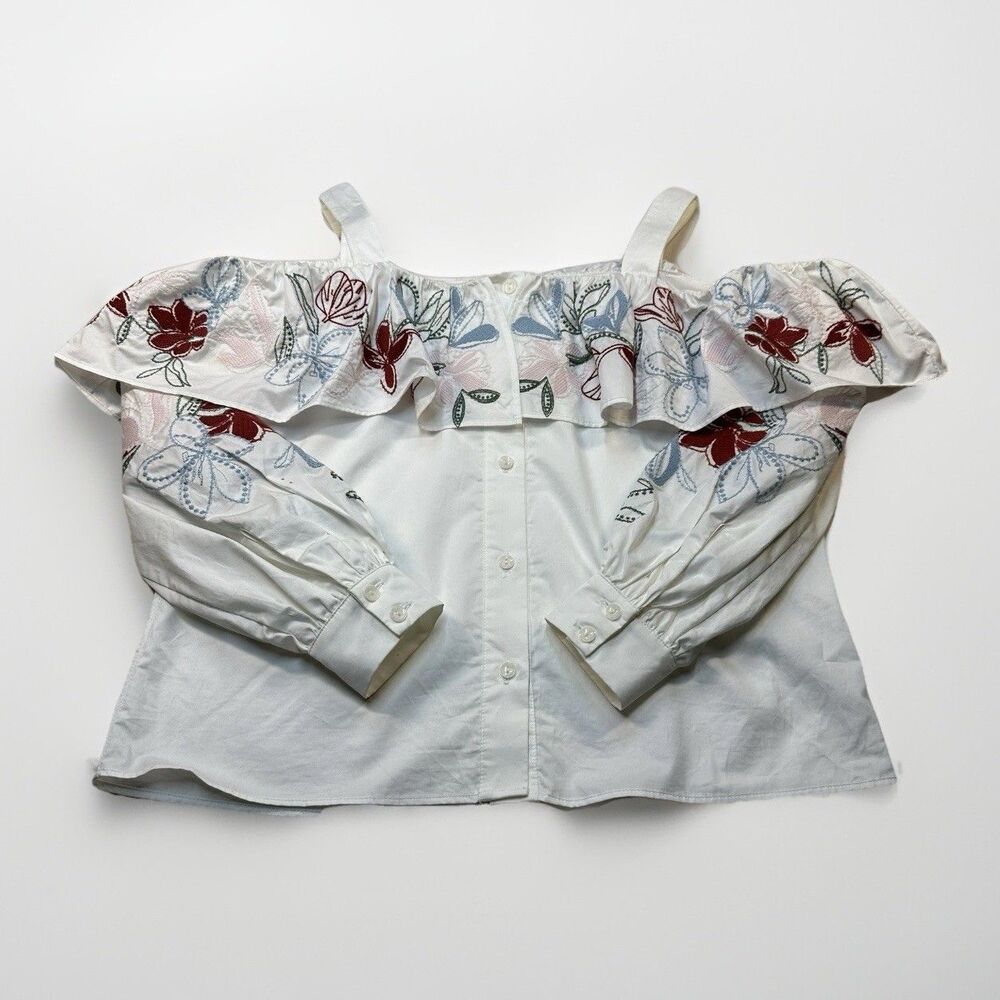 Parker Embroidered Off-Shoulder Blouse Women's XS White Floral Boho Peasant Top